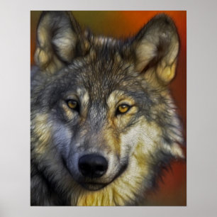 Póster Cara de una foto de un lobo