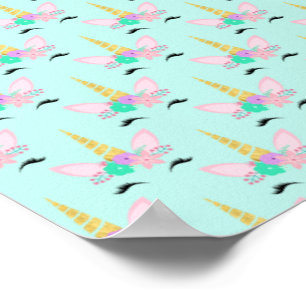 Póster Cara de Unicornio Pastel Cuerno Dorado Brillante F