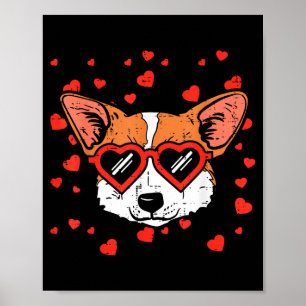 Póster Cara de Welsh Corgi Corazón Gles Lindo Día de San