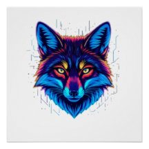 Cara de zorro neon – Diseño vibrante y brillante