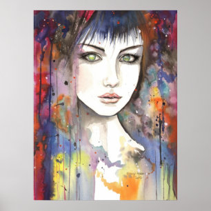 Póster Cara dentro de pintar retrato moderno de una mujer