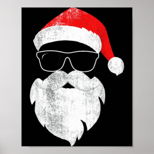 Póster Cara divertida de Santa hipster con sombrero barba