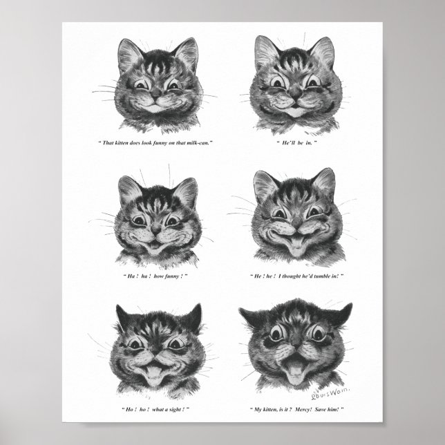 Póster Cara divertida del gato, Louis Wain (Frente)