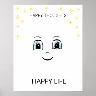 Póster Cara feliz con estrellas motivacional