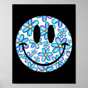 Póster Cara feliz de margarita retro feliz azul preppy ho