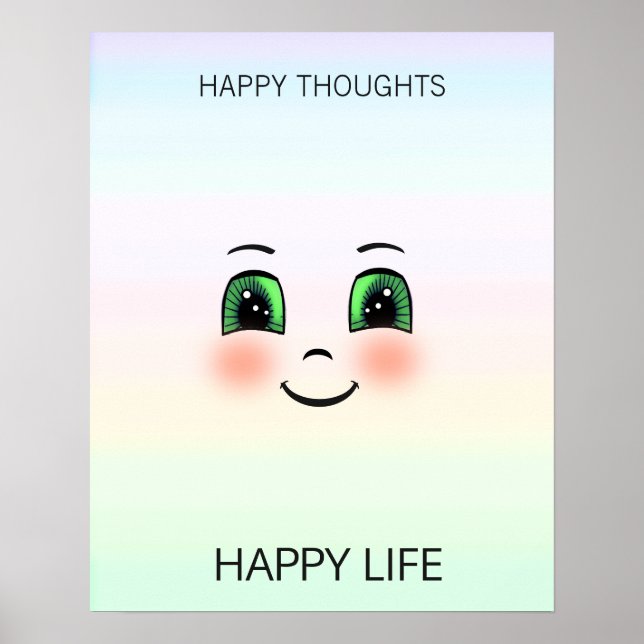 Póster Cara feliz y pensamientos felices en colores paste (Frente)