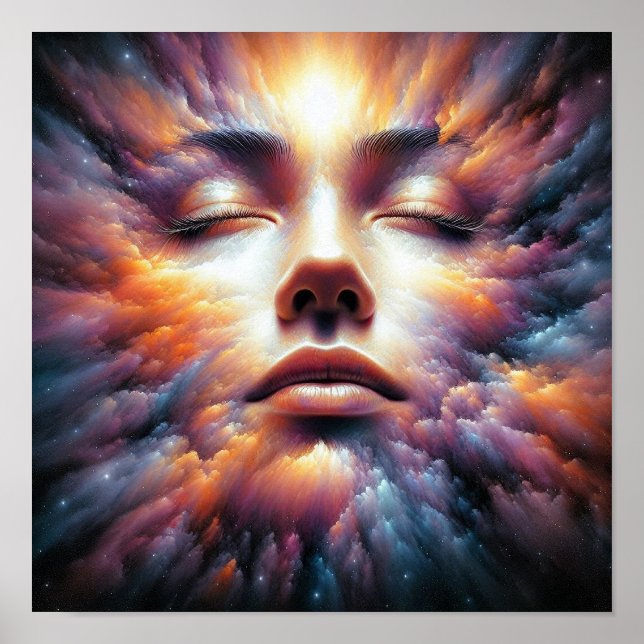 Póster Cara mezclada con nubes coloridas (Frente)