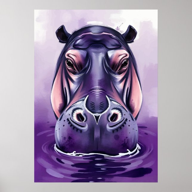 Póster Cara morada de hipopótamo - Bestia acuática audaz  (Frente)