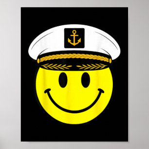 Póster Cara sonriente amarilla capitán 70s Sonriendo Feli