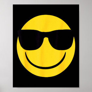 Póster Cara sonriente amarilla con gafas de sol emoji ret