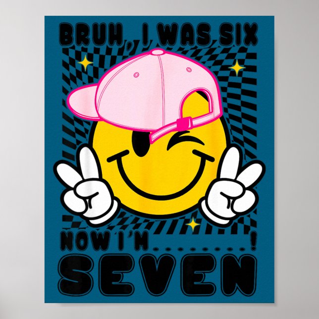 Póster Cara sonriente cumpleaños 7 estaba 6 7 a cuadros b (Frente)