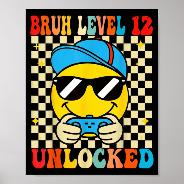 Póster Cara sonriente de desbloqueo de nivel 12 de Bruh V (Frente)