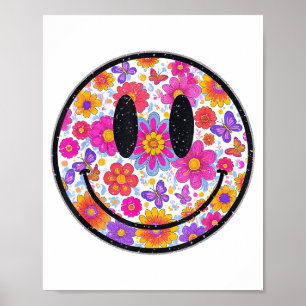 Póster Cara Sonriente Feliz De Margaritas Retro Estética
