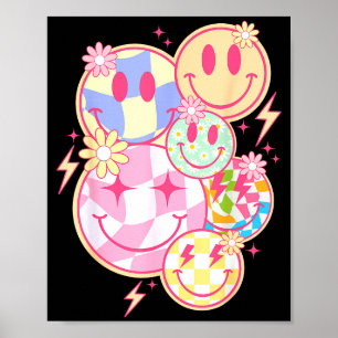 Póster Cara sonriente retro divertida flor cara feliz a c