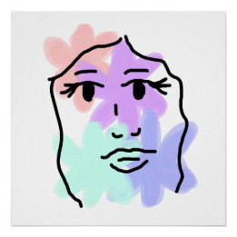 Póster Cara y flores abstracto (colores pálidos)