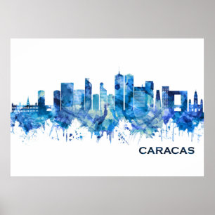 Póster Caracas Venezuela Skyline Blue