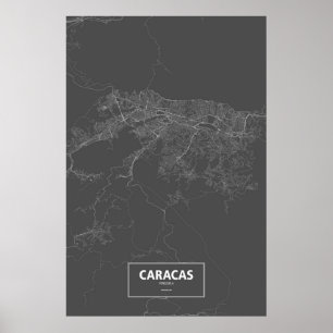 Póster Caracas, Venezuela (white on black)