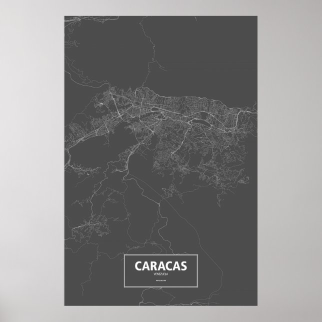 Póster Caracas, Venezuela (white on black) (Frente)