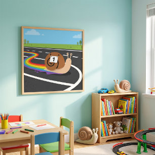 Póster Caracol corredor de maratón Cute rastro de arcoíri