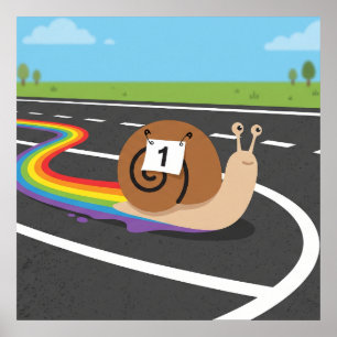 Póster Caracol corredor de maratón Cute rastro de arcoíri