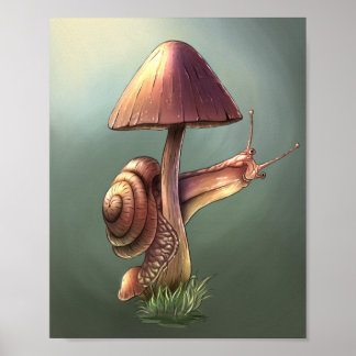 Póster Caracol en el hongo