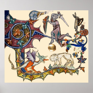 Póster Caracol medieval de guerra bESTIARIA contra caball