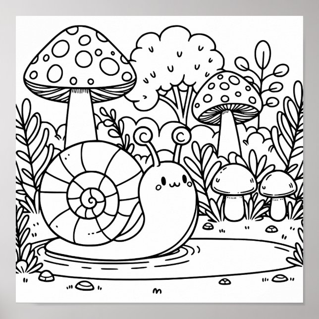 Póster Caracol y champiñones | Color Me (Frente)
