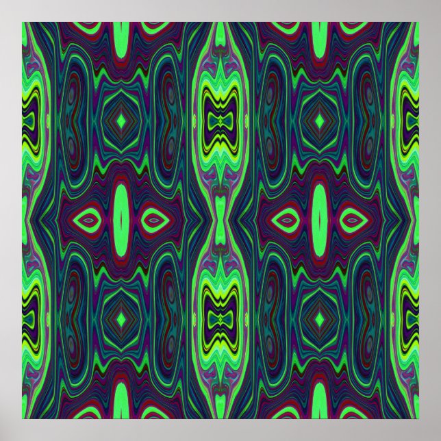 Póster Carácter abstracto retro, patrón rojo y azul (Frente)