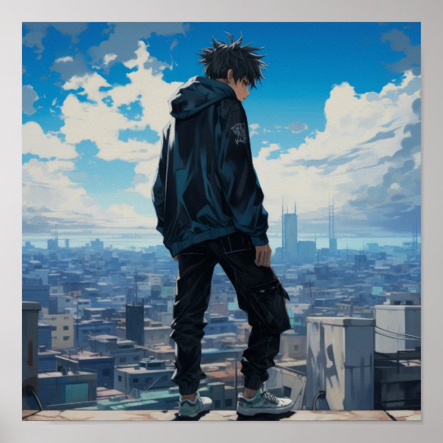 Póster Carácter anime de Guay con pantalones negros y bl  (Frente)