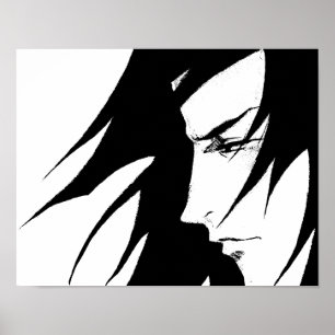 Póster Carácter Anime Manga Blanco Y Negro