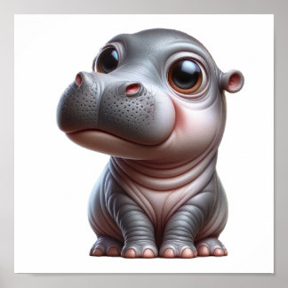 Póster Carácter de Hippo Personalizado Adorable Whimsy Hi