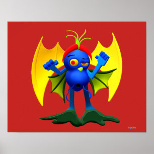 Póster Carácter de monstruo animado con alas