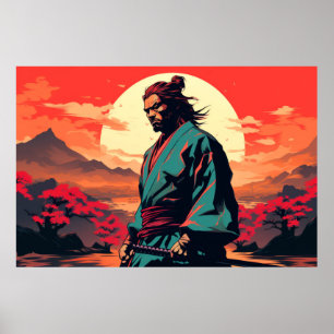 Póster Carácter Guerrero japonés retrato samurai