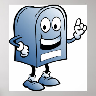 Póster Carácter postal azul feliz de mascota de buzón