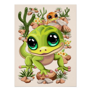 Póster Caracteres de dibujos animados de Baby Geckos Cute