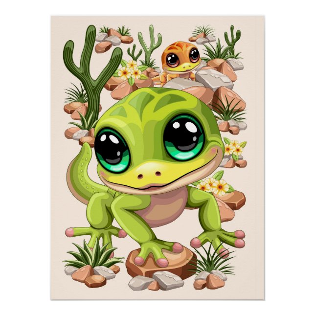 Póster Caracteres de dibujos animados de Baby Geckos Cute (Anverso)