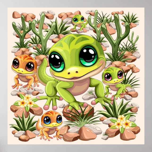 Póster Caracteres de dibujos animados de Baby Geckos Cute (Frente)