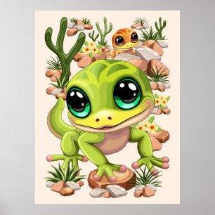 Póster Caracteres de dibujos animados de Baby Geckos Cute
