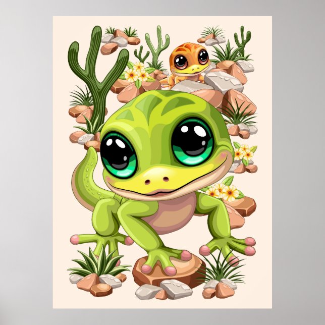 Póster Caracteres de dibujos animados de Baby Geckos Cute (Frente)