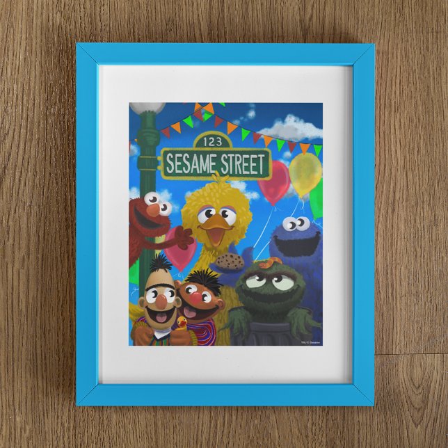 Póster Caracteres de Plaza Sésamo | Escena Fiesta (Poster in frame)