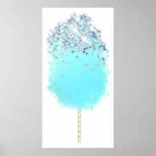 Póster Caramelos de algodón lindo purpurina azul y plata