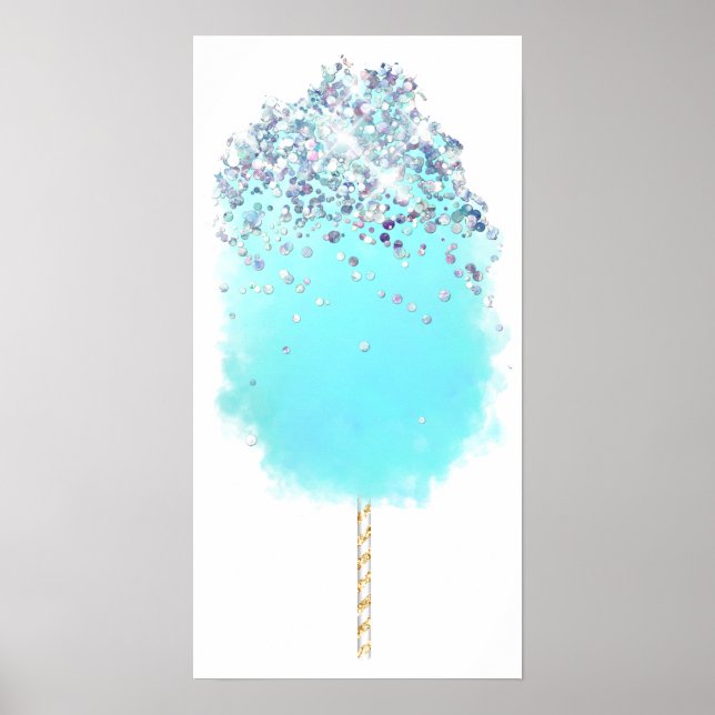Póster Caramelos de algodón lindo purpurina azul y plata (Frente)
