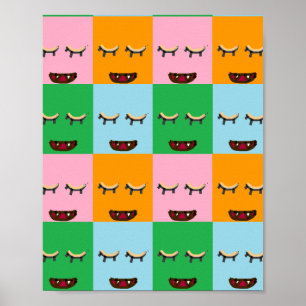 Póster Caras de bloques de monstruo sonrientes