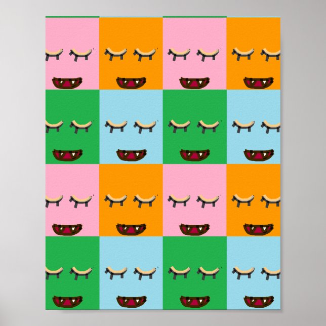 Póster Caras de bloques de monstruo sonrientes (Frente)