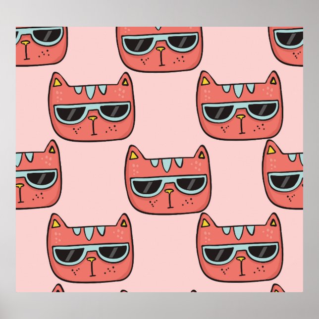 Póster Caras de gatitos, patrón sin costuras. (Frente)