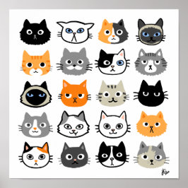 Póster Caras de gato | Gatos curos, divertidos y enojados