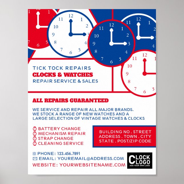 Póster Caras de reloj, publicidad de horóloga (Frente)