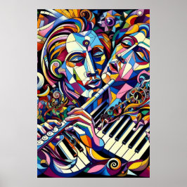 Póster Caras e Instrumentos Abstractos