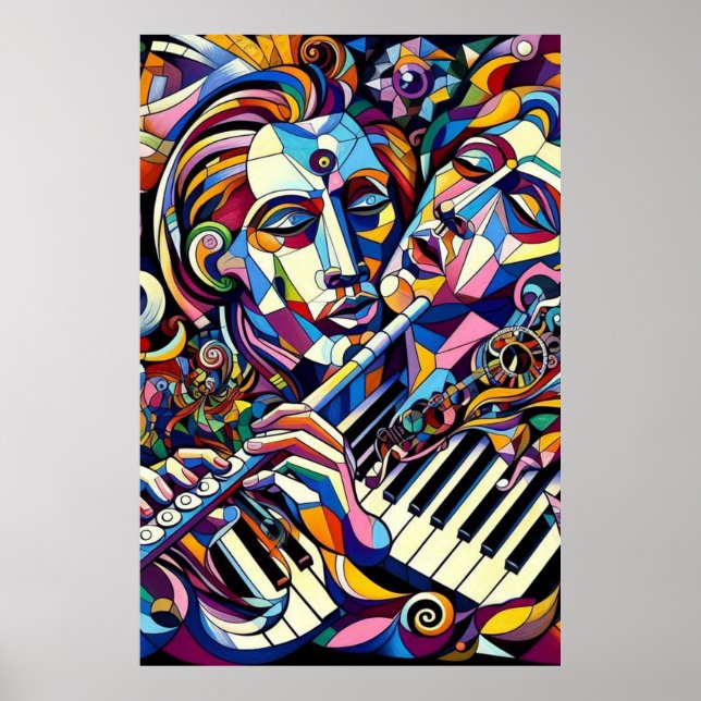 Póster Caras e Instrumentos Abstractos (Frente)