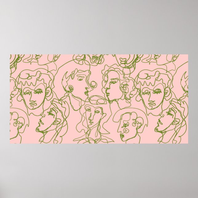 Póster Caras femeninas abstractas contemporáneas. E minim (Frente)